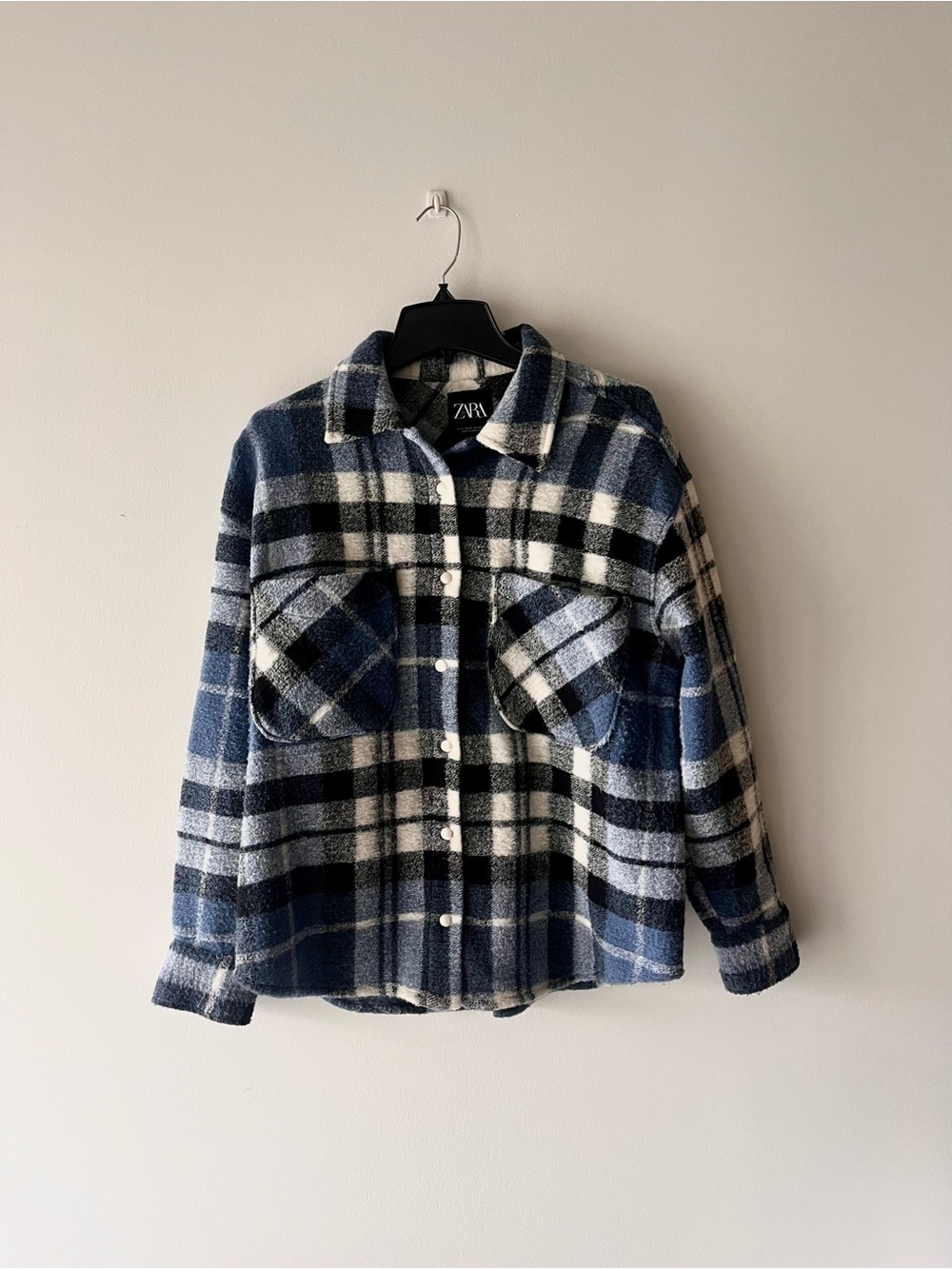 ZARA Blue Plaid Shacket Jacket